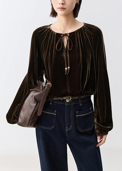 Locker geschnittenes, knittriges Seidenvelourshemd mit Schnürung, Frühlingsform