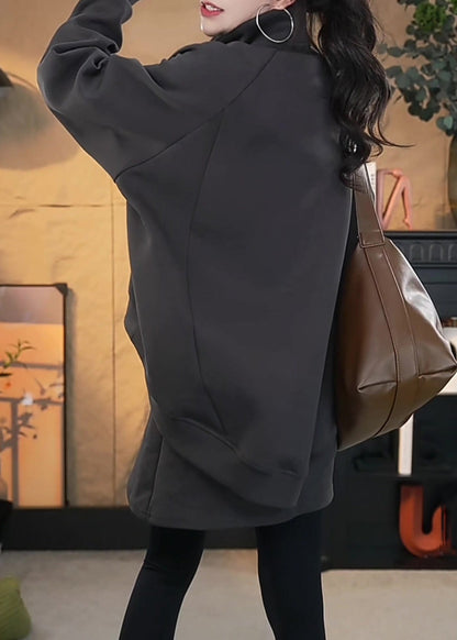 Locker sitzendes, dunkelgraues Baumwoll-Zweiteiler-Set mit Reißverschluss: Sweatshirt und Rock