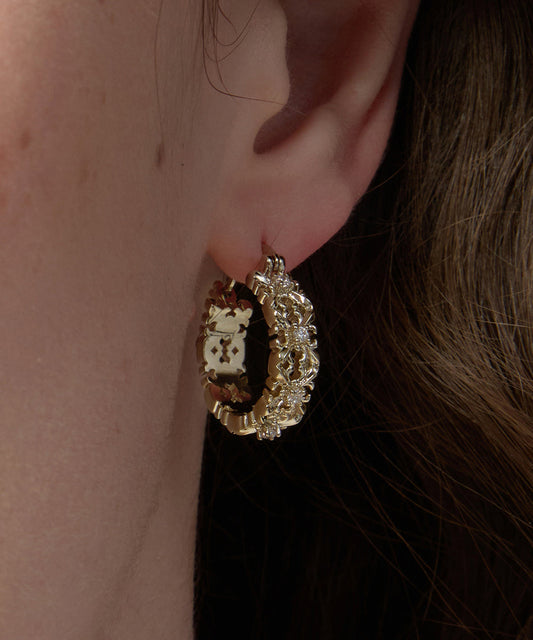 Loose Gold Copper Overgild Zircon Iris Hoop Earrings