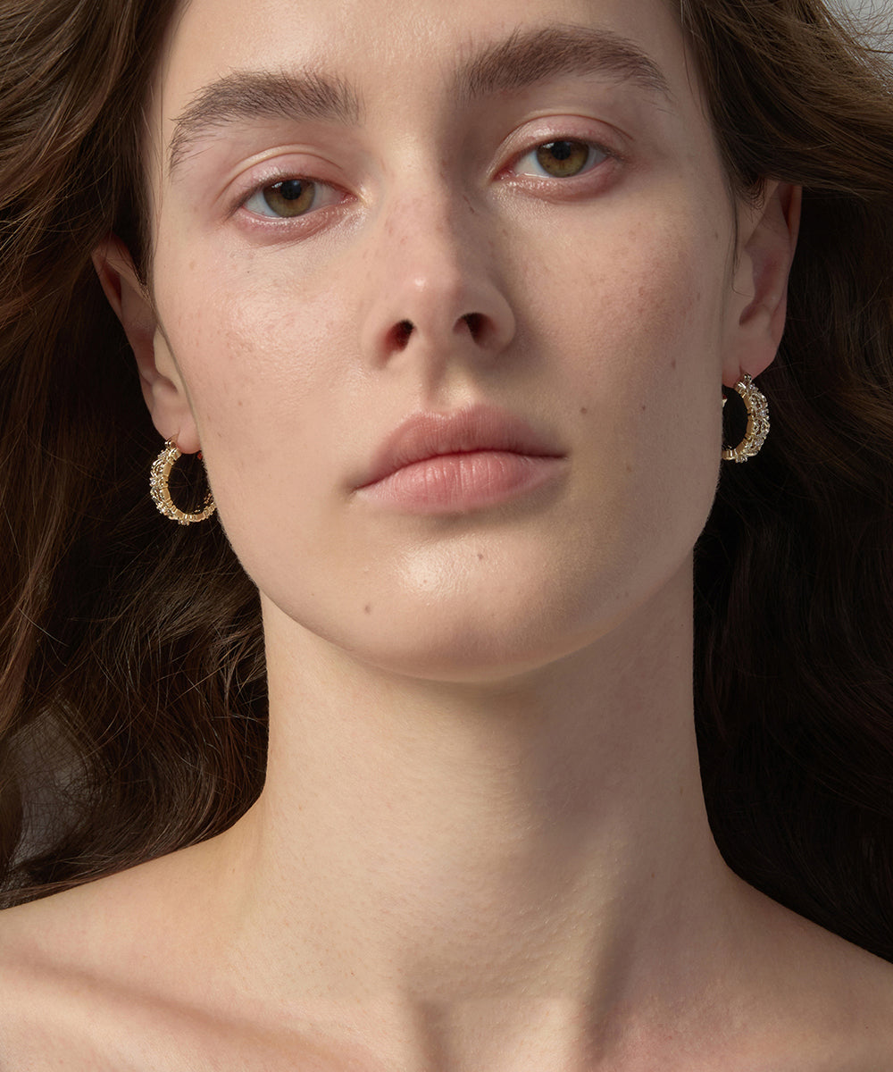 Loose Gold Copper Overgild Zircon Iris Hoop Earrings