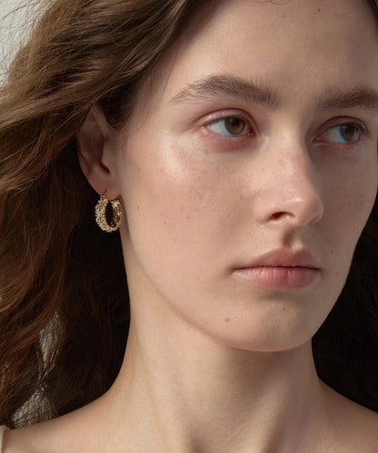 Loose Gold Copper Overgild Zircon Iris Hoop Earrings