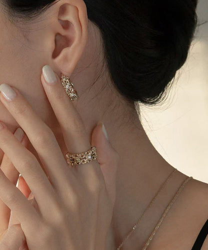 Loose Gold Copper Overgild Zircon Iris Hoop Earrings