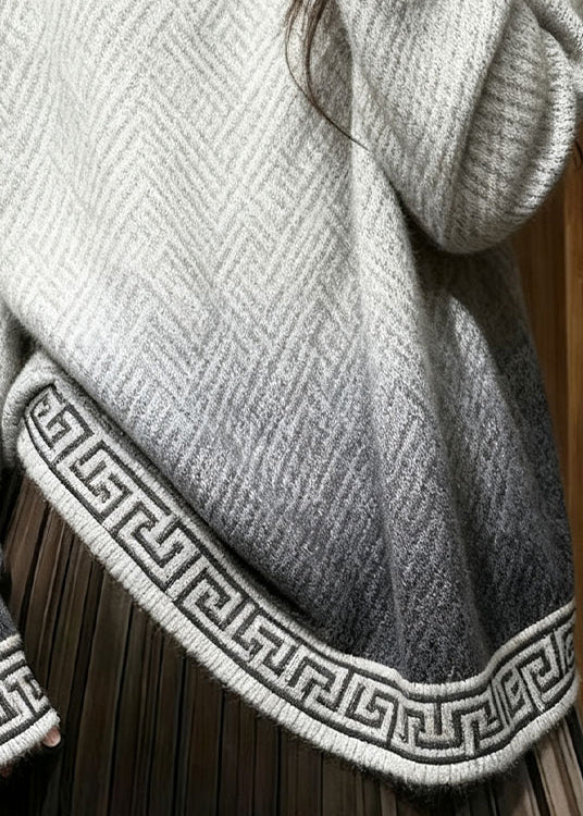Lockere, farbverlaufende Stehkragen-Strickpullover mit geometrischem Muster für den Winter