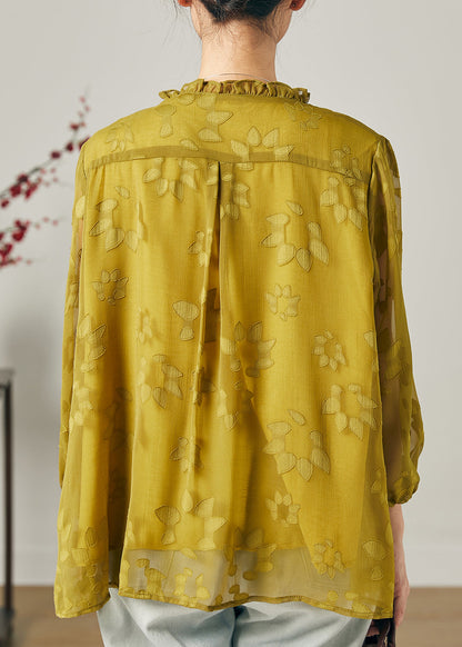 Lose Gras Grün Rüschen Falten Chiffon Shirt Top Sommer