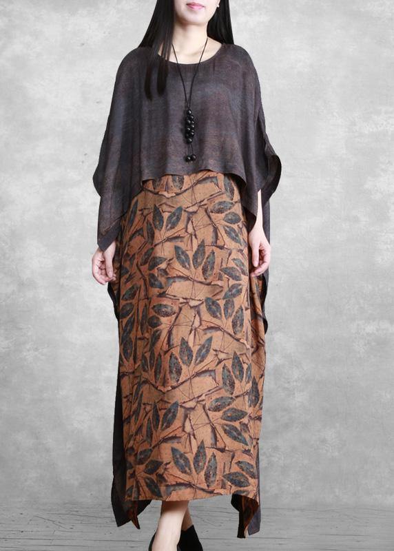 Loose Gray Print Silk Dress Plus Size Summer Dress - SooLinen