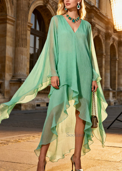 Loose Green Asymmetrical Chiffon Robe Dresses Summer