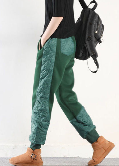 Pantalones holgados de algodón con bolsillos asimétricos verdes y patchwork para invierno