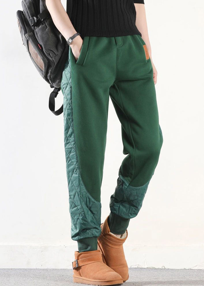 Pantalones holgados de algodón con bolsillos asimétricos verdes y patchwork para invierno