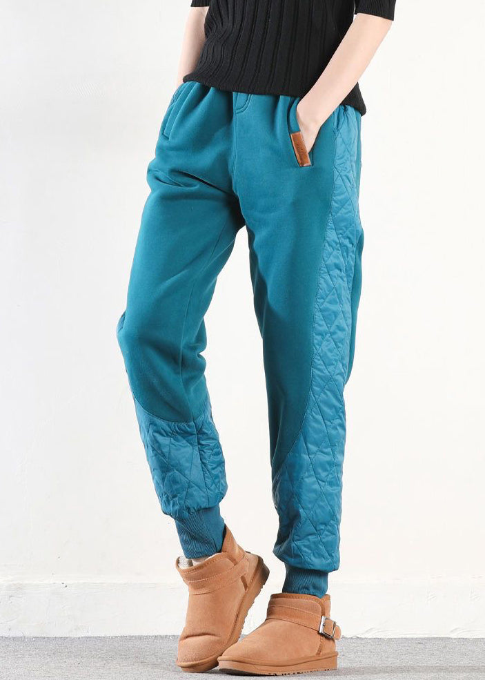 Pantalones holgados de algodón con bolsillos asimétricos verdes y patchwork para invierno