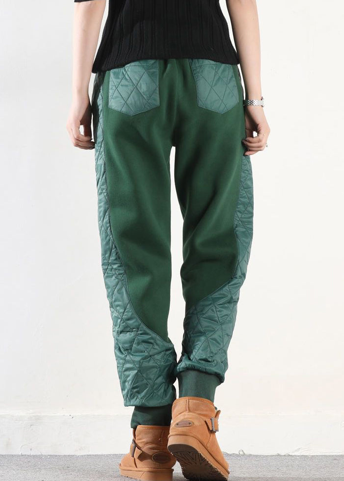 Pantalones holgados de algodón con bolsillos asimétricos verdes y patchwork para invierno