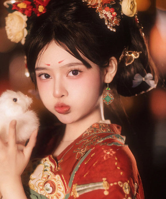 Pendientes colgantes de trébol con turquesa, circonita y jade dorado de cobre verde suelto