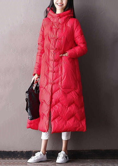 Locker geschnittener, grüner Kapuzenmantel mit chinesischer Knopfleiste und seitlicher Öffnung, Daunenfüllung, Wintermantel