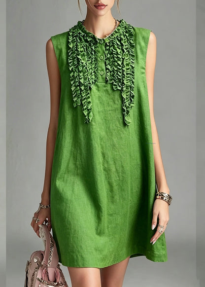 Loose Green O-Neck Patchwork Vacation Mid Dress Summer