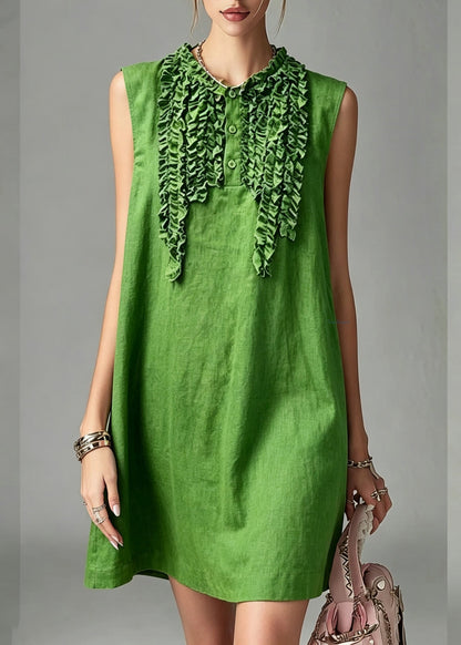 Loose Green O-Neck Patchwork Vacation Mid Dress Summer