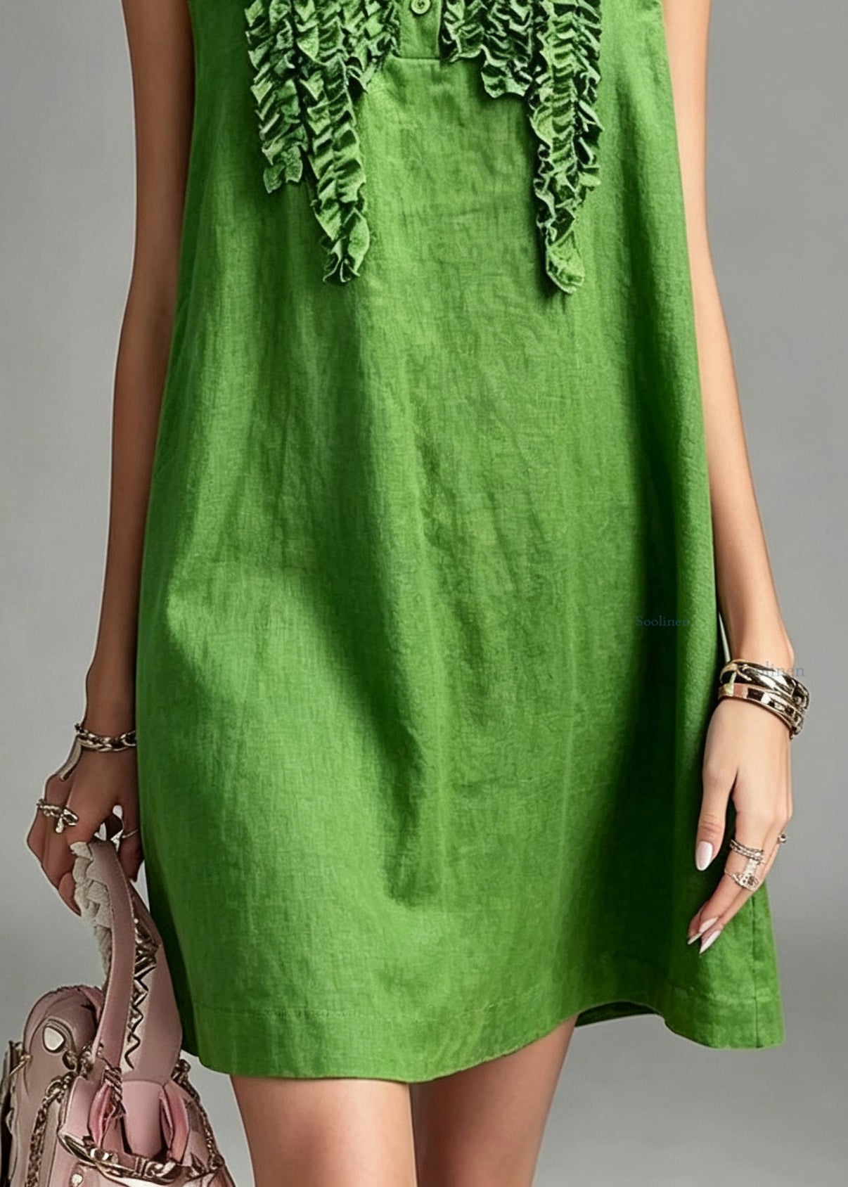 Loose Green O-Neck Patchwork Vacation Mid Dress Summer