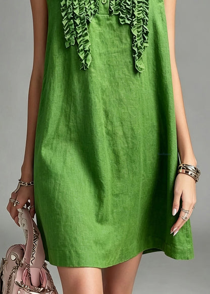 Loose Green O-Neck Patchwork Vacation Mid Dress Summer