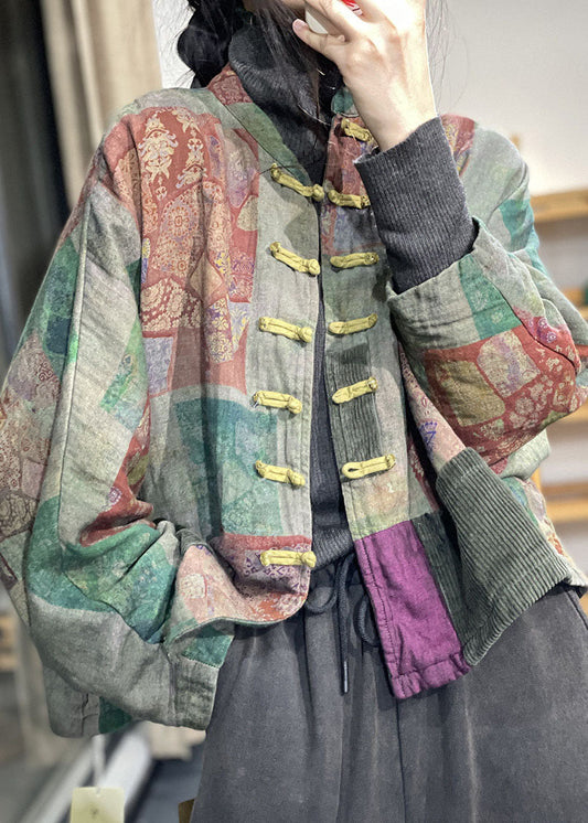 Lose Grüne Oriental Buttpn Patchwork Cord Taschen Feine Baumwolle Gefüllte Mäntel Winter