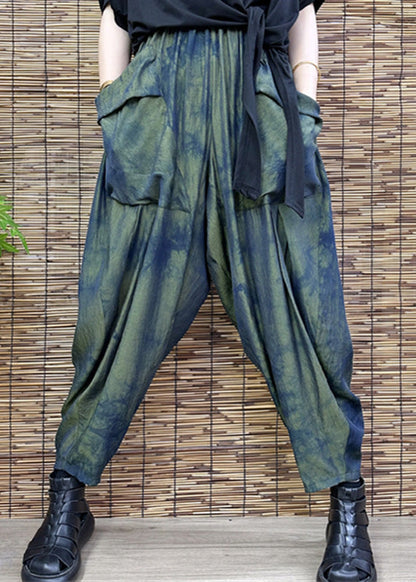 Pantalones harén holgados con estampado verde de verano