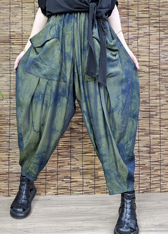 Pantalones harén holgados con estampado verde de verano