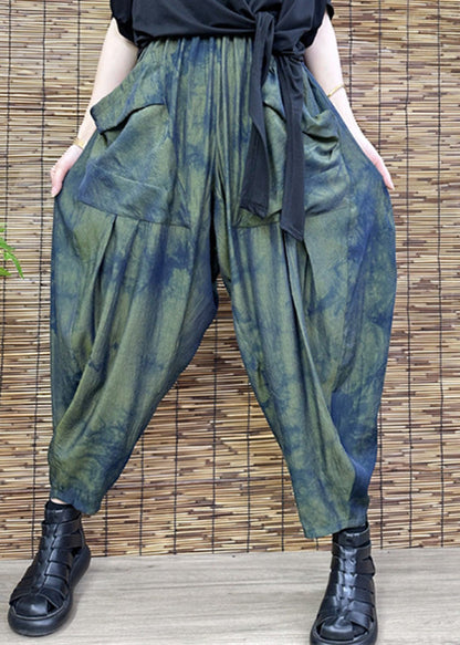 Pantalones harén holgados con estampado verde de verano