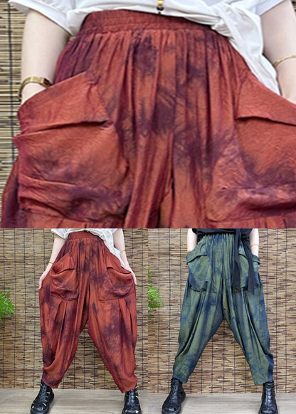 Pantalones harén holgados con estampado verde de verano