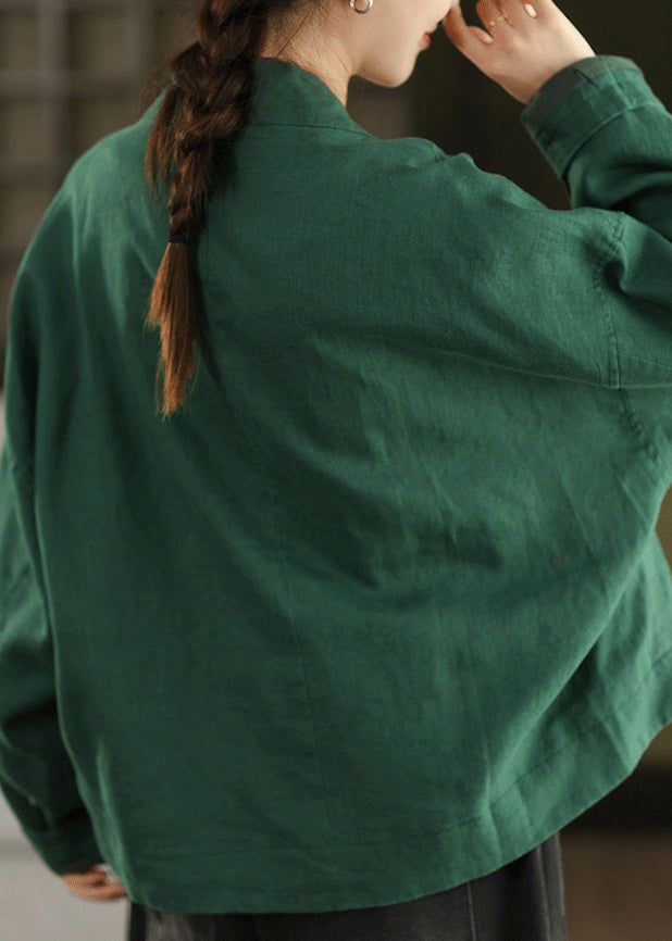 Abrigo verde holgado con cuello en V y manga larga