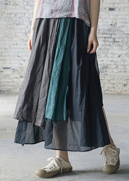 Lose Grüne elastische taille asymmetrische design Leinen Röcke Frühling
