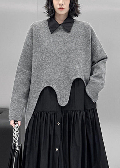 Suéter de punto holgado, asimétrico y acogedor de color gris para primavera