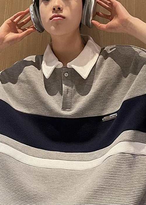 Loose Grey Button Patchwork Cotton Mens Mens Polo Shirts Summer