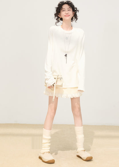 Camisa holgada de algodón gris con cuello redondo y efecto tie-dye para primavera