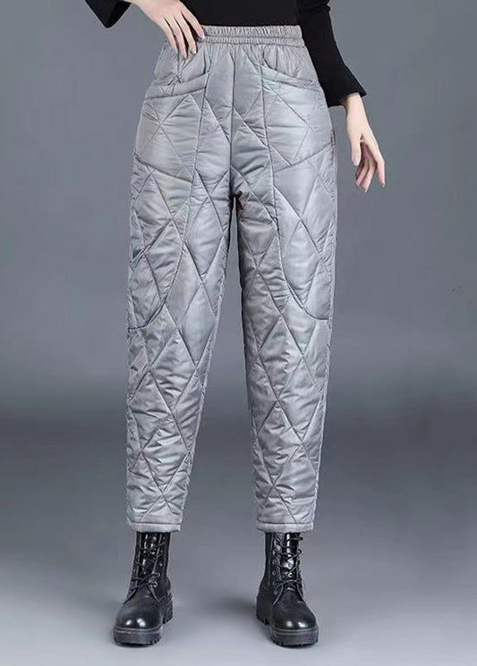 Pantalones cortos holgados de algodón fino con bolsillos a cuadros grises y cintura elástica para invierno