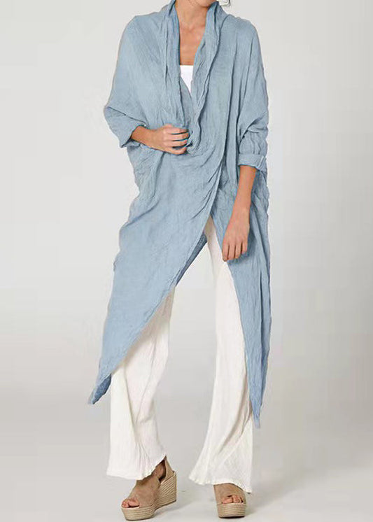 Lose Khaki Asymmetrische Falten Baumwolle Blusen Langarm