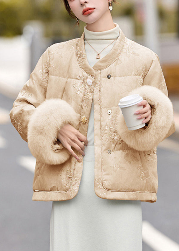 Abrigos de plumón de pato con patchwork bordados de color caqui sueltos para invierno