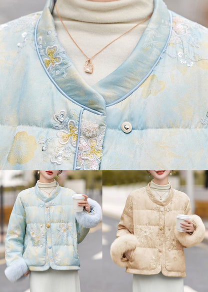 Abrigos de plumón de pato con patchwork bordados de color caqui sueltos para invierno