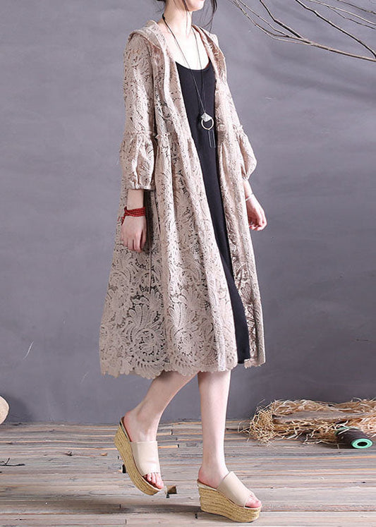 Lose Khaki Kapuze bestickt Patchwork Cardigan Frühling