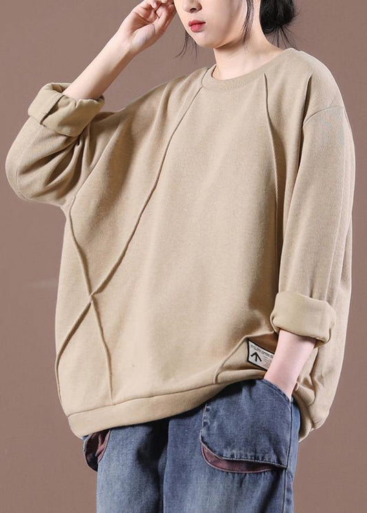 Loose Khaki O-Neck Sweatshirt Streetwear - SooLinen