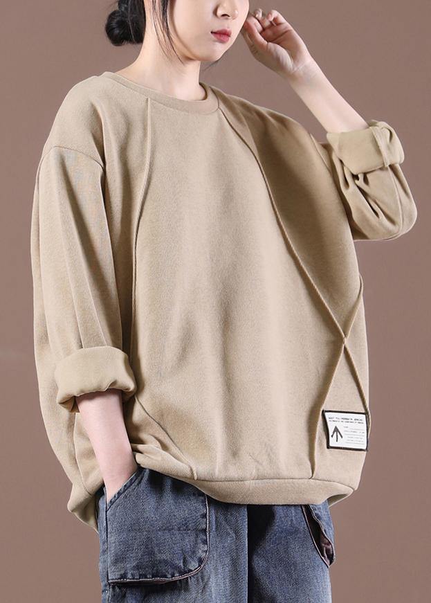 Loose Khaki O-Neck Sweatshirt Streetwear - SooLinen