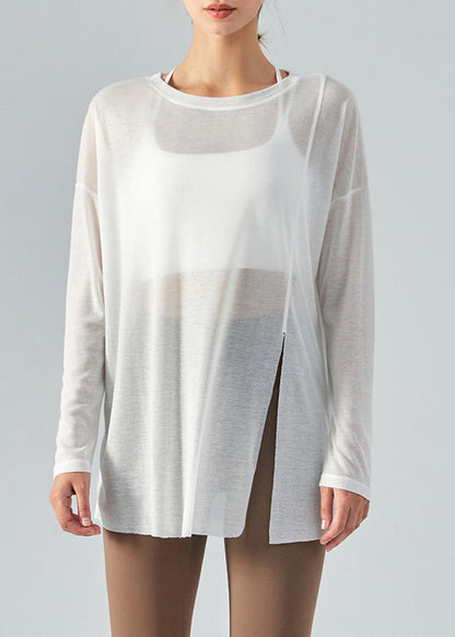 Loose Khaki O-Neck Thin Yoga Smock Top