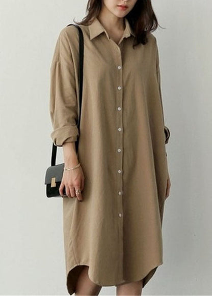 Lose Khaki Peter Pan Kragen Button Baumwolle Top shirts Frühling