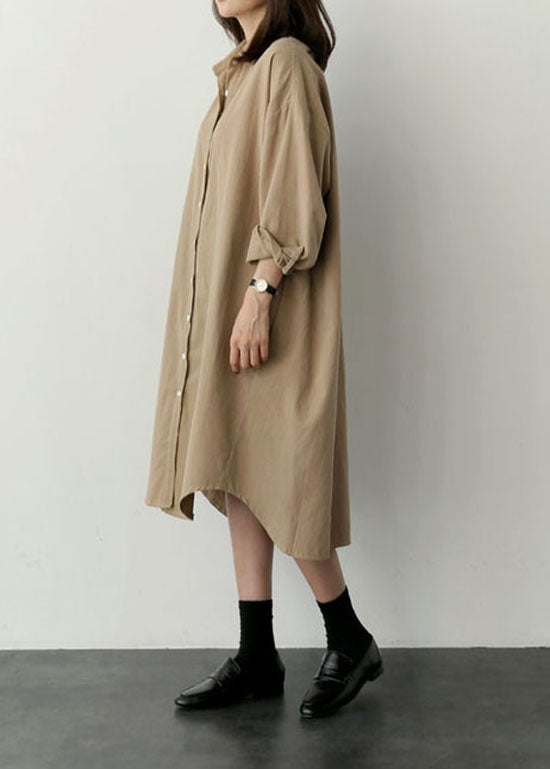 Lose Khaki Peter Pan Kragen Button Baumwolle Top shirts Frühling