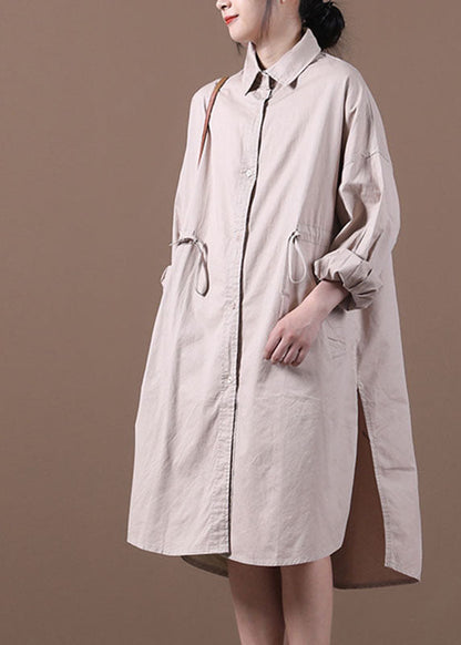 Lockere Khaki PeterPan Kragen Krawatte Taille Knopf Herbst Langarm Tops