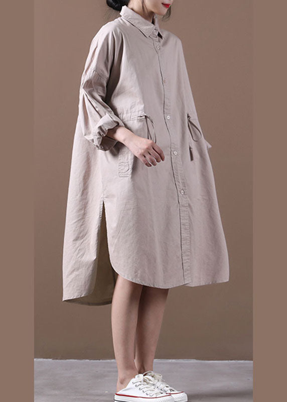 Lockere Khaki PeterPan Kragen Krawatte Taille Knopf Herbst Langarm Tops