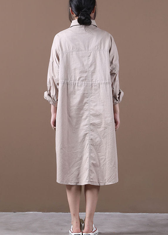 Lockere Khaki PeterPan Kragen Krawatte Taille Knopf Herbst Langarm Tops