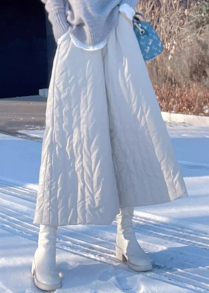 Pantalones anchos de algodón grueso con cintura elástica y bolsillos color caqui para invierno