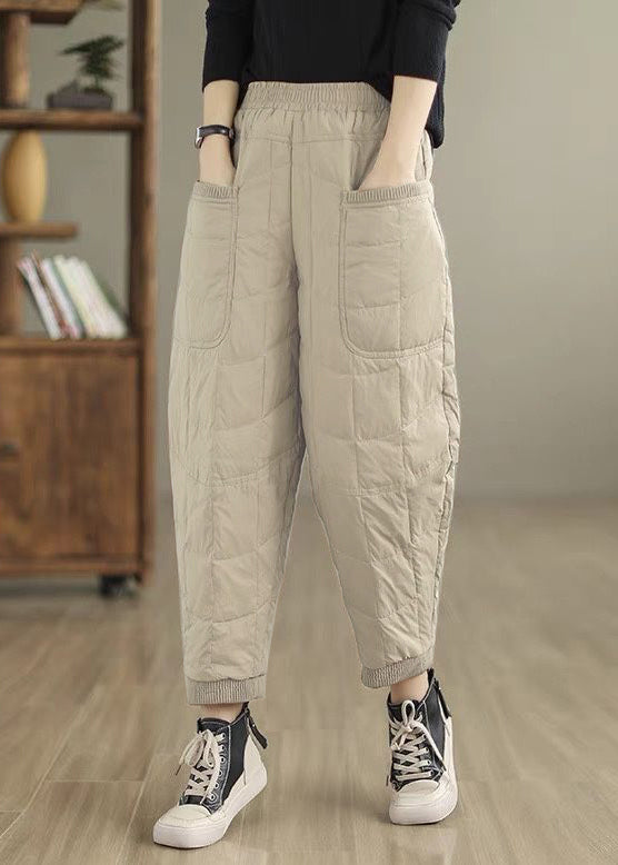 Pantalones holgados de algodón a cuadros con bolsillos color caqui para invierno