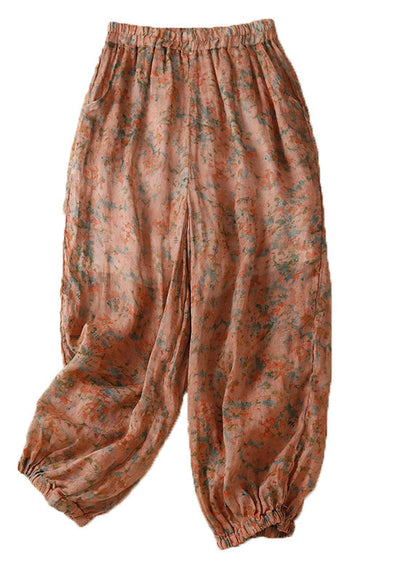 Pantalones de verano holgados con estampado caqui y cintura elástica de ramio