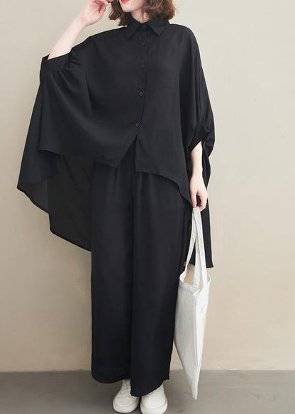 Loose Lapel Batwing Sleeve Spring Clothes Fabrics Black Tops - SooLinen