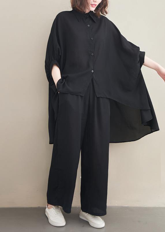 Loose Lapel Batwing Sleeve Spring Clothes Fabrics Black Tops - SooLinen