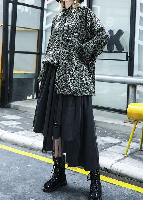 Loose Leopard cotton top silhouette long sleeve tunic fall top - SooLinen