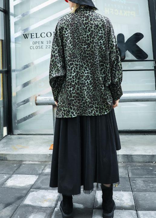 Loose Leopard cotton top silhouette long sleeve tunic fall top - SooLinen